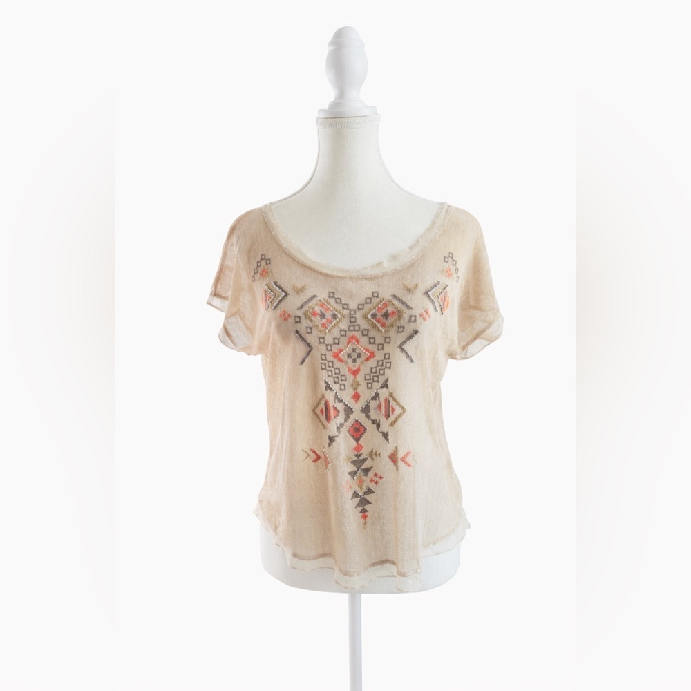 Miss Me Sheer Embroidered Boho Mesh Blouse – XS